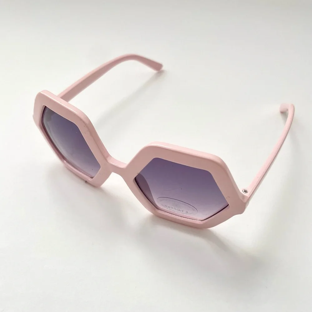 Girls Pink Sunglasses With Hexagon Frames- Super Chic!